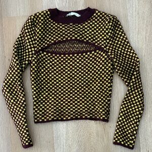 Zara Yellow and Brown Checkered Sweatshirt
